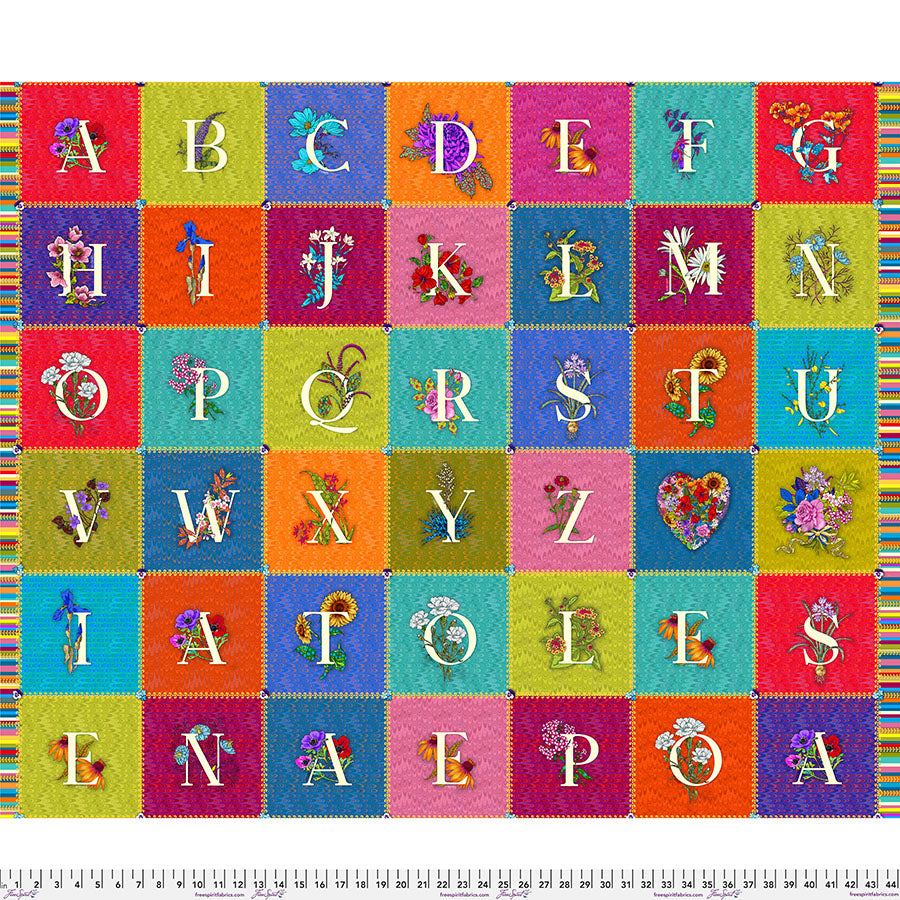 Language of Flowers Quilt Fabric - Alphabet Panel - PWOB097.PANEL - SOLD AS A 34" PANEL