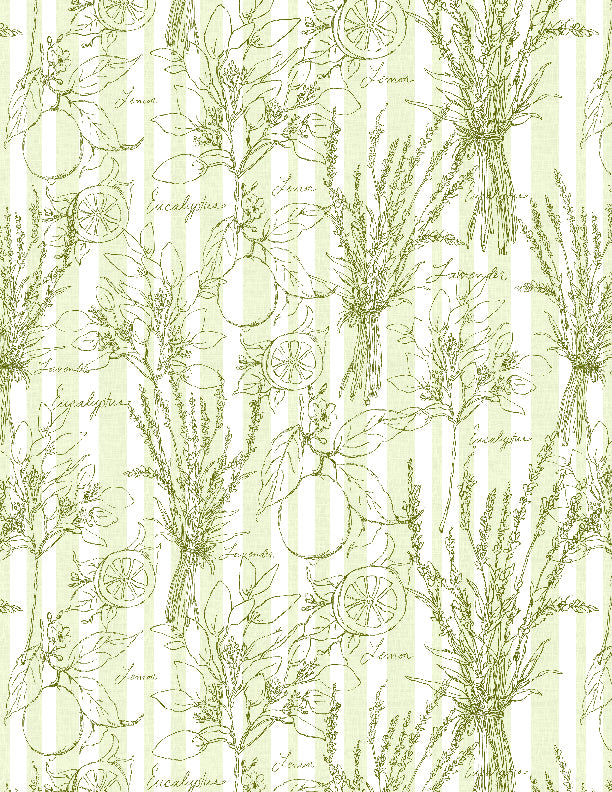 Lavender Lemonade Quilt Fabric - Toile Stripe in Lime Green - 3023 39885 117