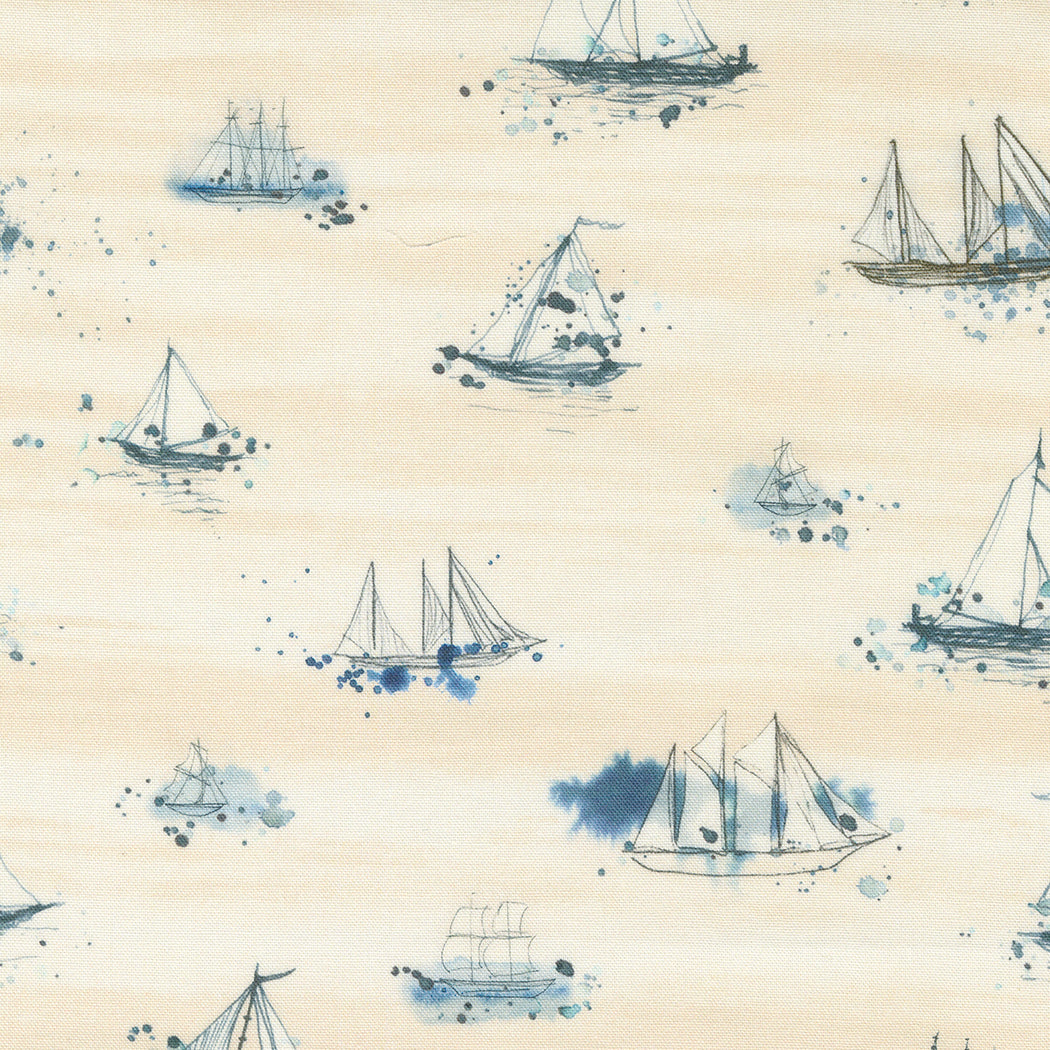 Longshore Quilt Fabric - Marine Boats in Flag Cream - 24612 11