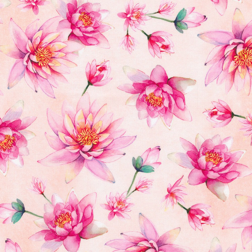 Lotus and Koi Quilt Fabric - Lotus Flowers in Pink - AVMD-22610-10 PINK