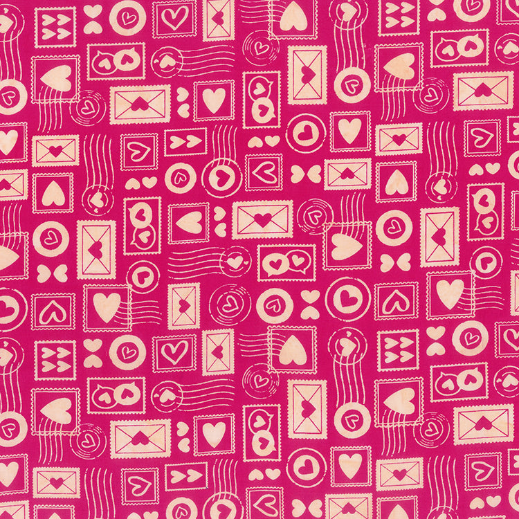 Love Notes Batik Quilt Fabric - Love Stamp in Dark Pink - 83322-28