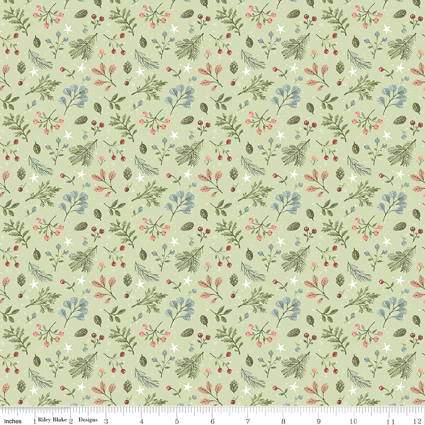 Magical Winterland Quilt Fabric - Foliage in Green - C14943-GREEN