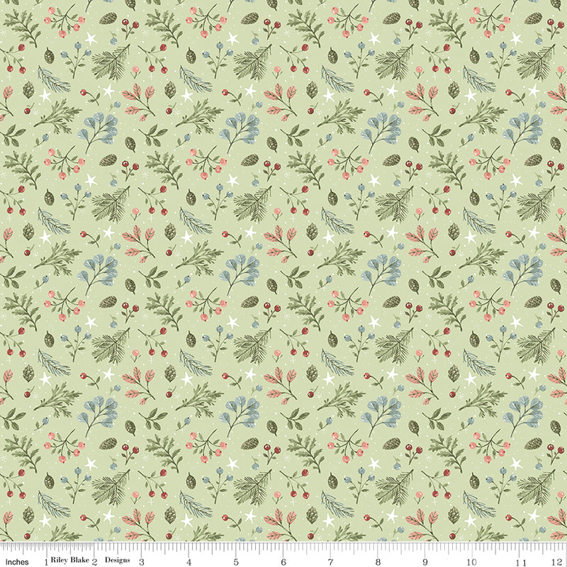 Magical Winterland Quilt Fabric - Foliage in Green - C14943-GREEN