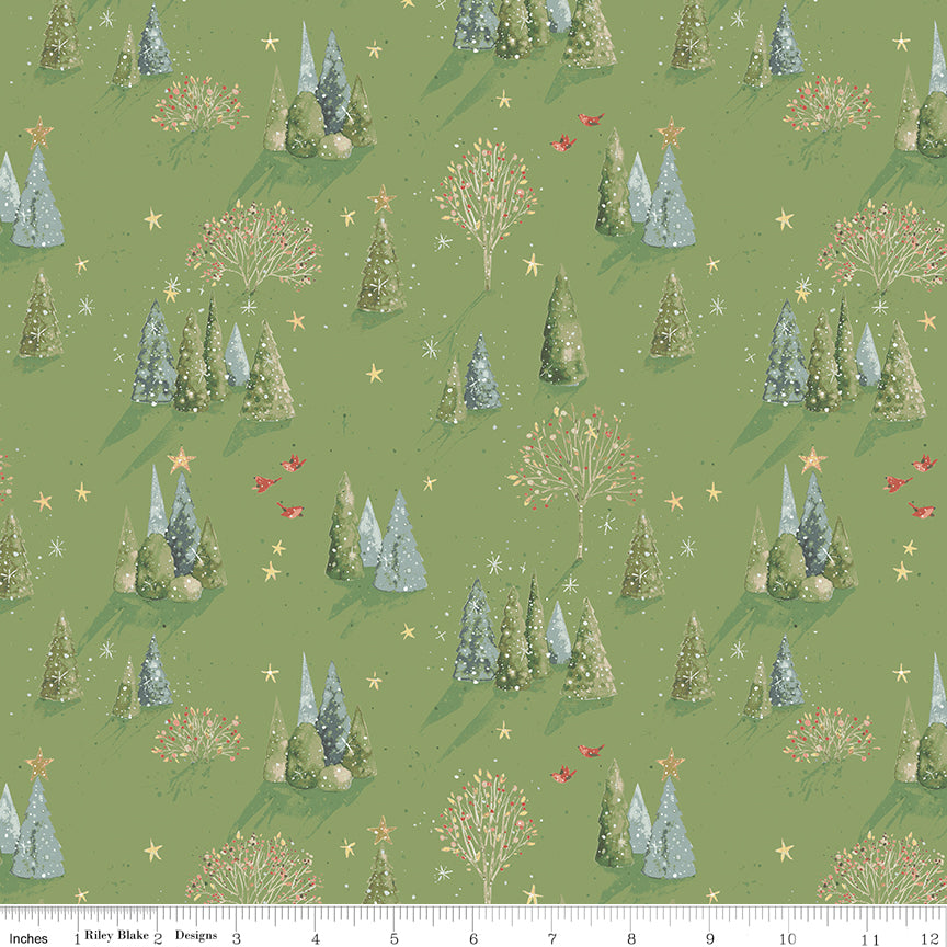 Magical Winterland Quilt Fabric - Trees in Clover Green - C14941-CLOVER