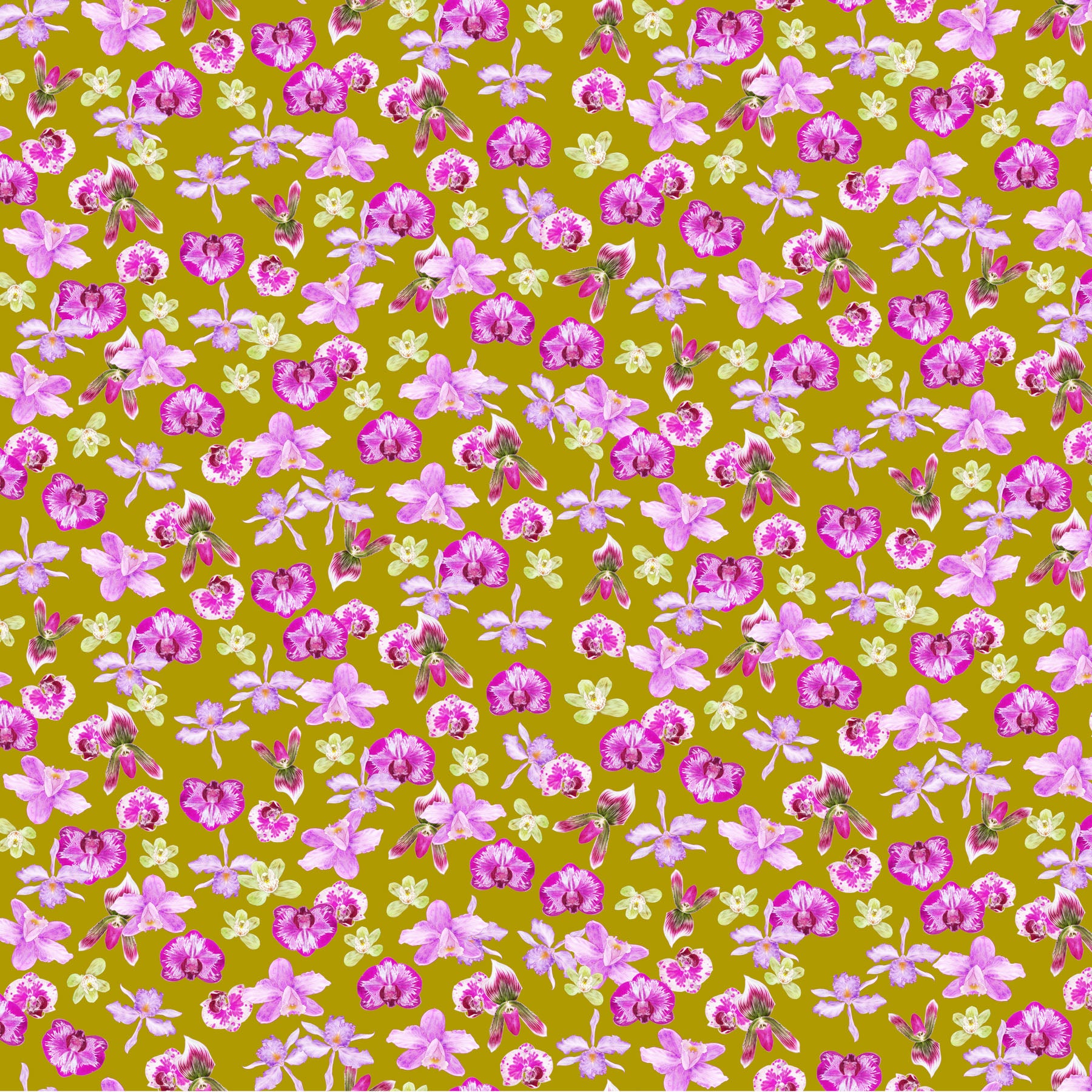 Margo Quilt Fabric - Orchids in Mustard Gold - DP90801-52