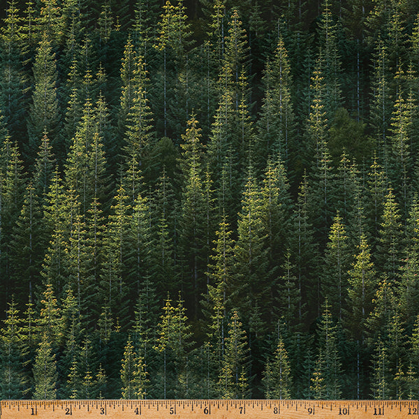 Off the Grid Quilt Fabric - Pine Trees in Green - W5441 8-GREEN