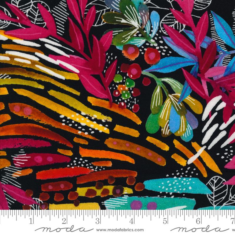 Playground Quilt Fabric - Wild Leaves in Ink Black/Multi - 2261 13