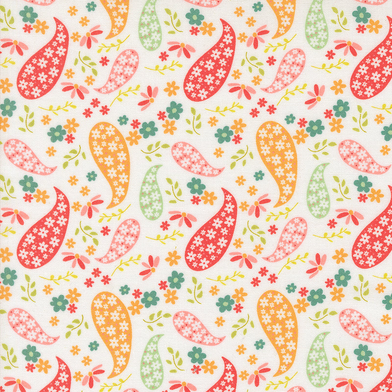 Raspberry Summer Quilt Fabric -  Paisley in Cloud Multi - 37691 11