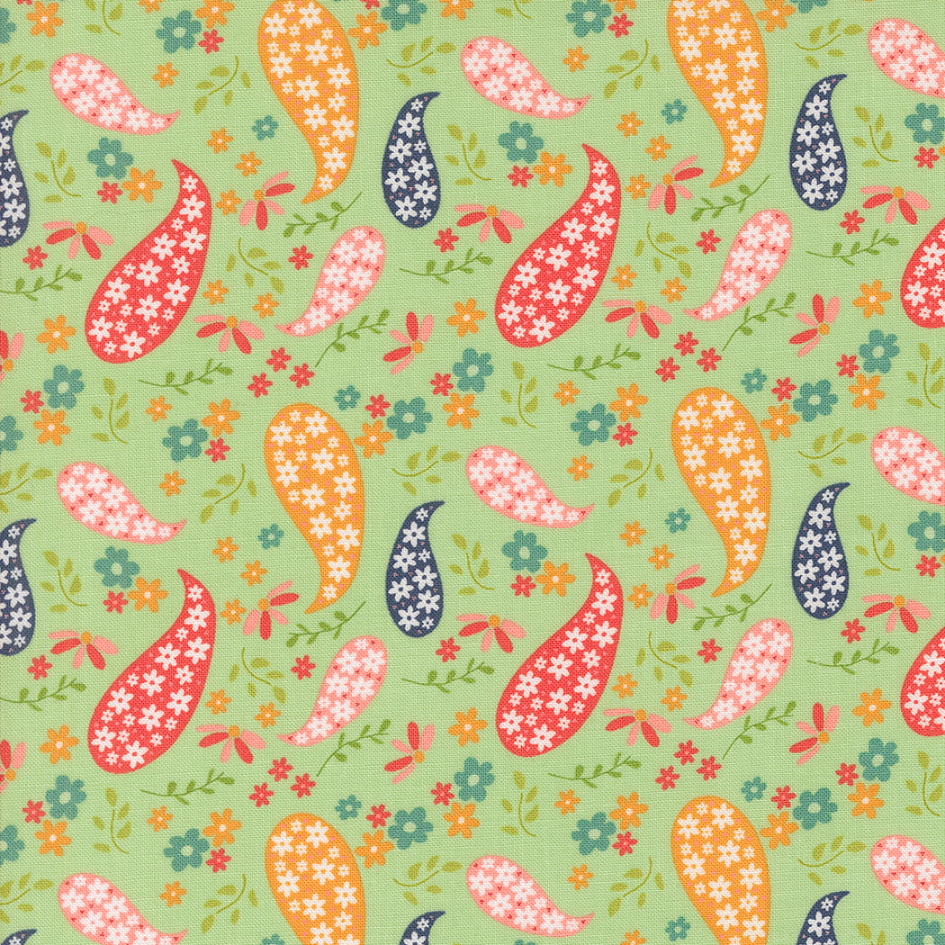 Raspberry Summer Quilt Fabric -  Paisley in Summer Mint Green - 37691 15