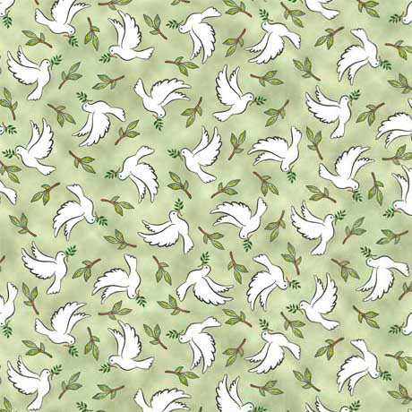 Rejoice Quilt Fabric - Doves in Moss Green  - 2600 30289 H