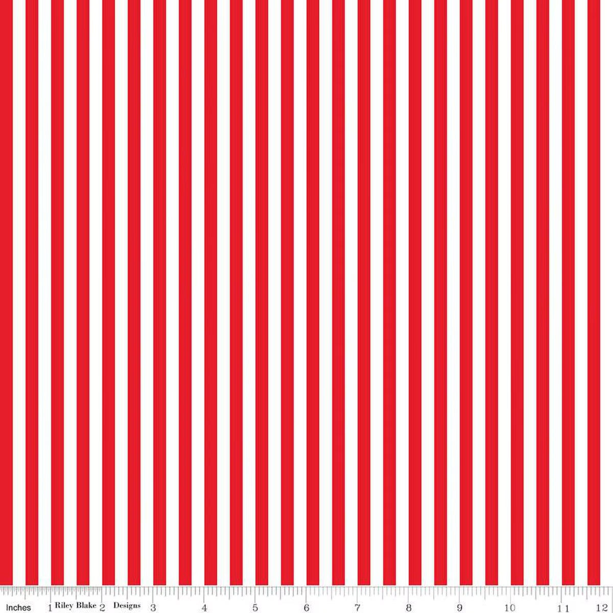 Riley Blake Basics Quilt Fabric - 1/4 Inch Stripe in Red/White - C555-RED