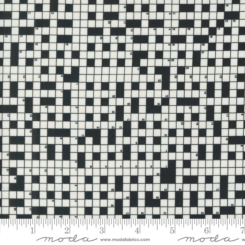 Sable Swan Quilt Fabric - Crossword Puzzle in Ebony Black/Porcelain Off White -  7449 12