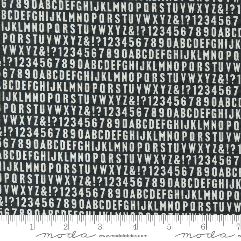 Sable Swan Quilt Fabric - Typeset Alphabet in Ebony Black -  7446 15