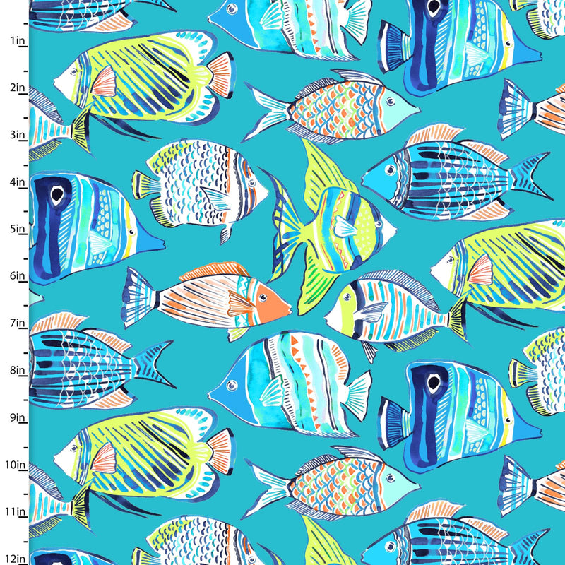 Sandsational Quilt Fabric - Ocean Life in Turquoise  - 22933-TRQ