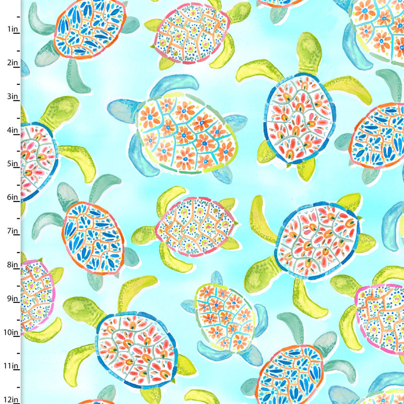 Sandsational Quilt Fabric - Sea Turtle Cove in Aqua - 22927-AQU