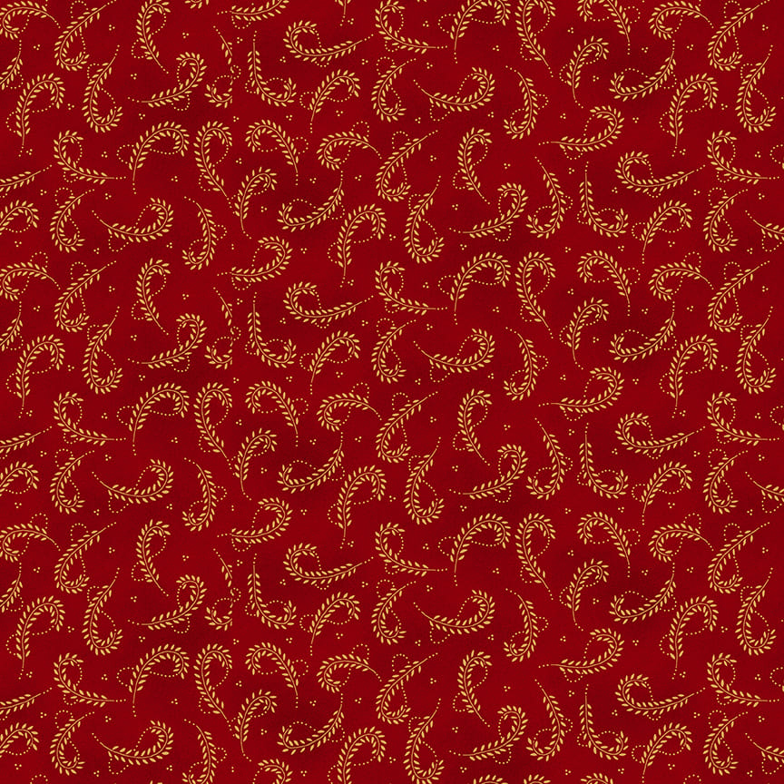 Scrap Basket Favorites Quilt Fabric by Kim Diehl - Looped Leaves in Cranberry Red - 1528-88