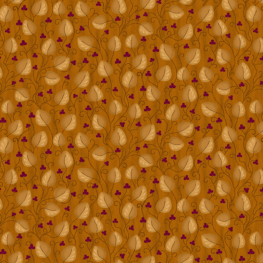 Scrap Basket Favorites Quilt Fabric by Kim Diehl - Meandering Leaves in Orange - 1523-30