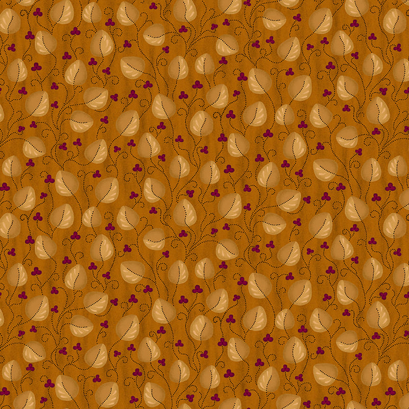 Scrap Basket Favorites Quilt Fabric by Kim Diehl - Meandering Leaves in Orange - 1523-30