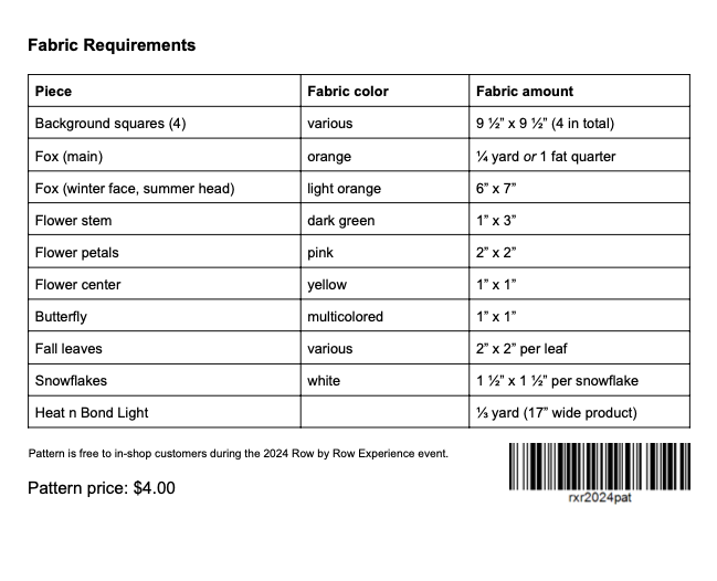 Digital Download: Year of the Fox, a 2024 Row by Row Pattern