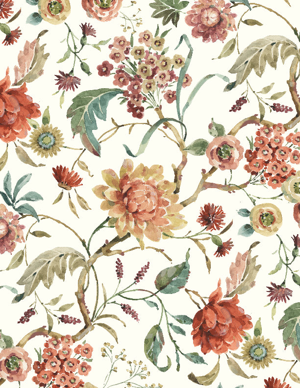 Season's Study Quilt Fabric - Medium Floral in Cream - 3041 17836 132