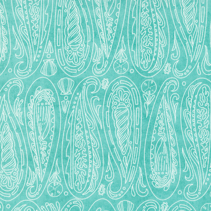 Serena Shores Quilt Fabric - Paisley Shells in Aqua - 48772 21