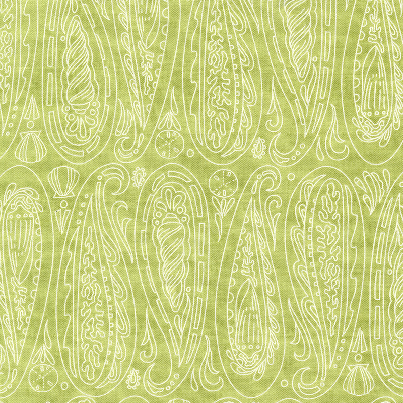 Serena Shores Quilt Fabric - Paisley Shells in Kelp Green - 48772 24