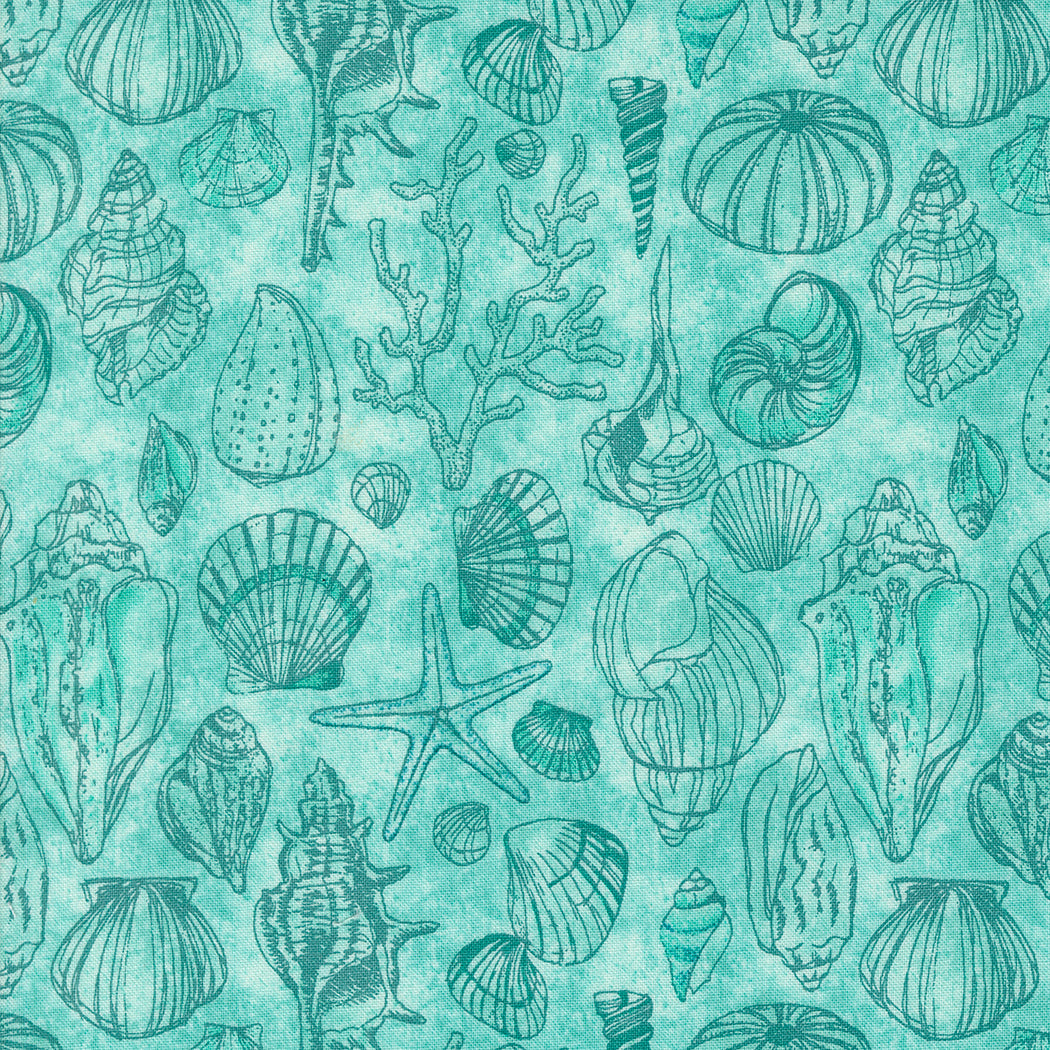 Serena Shores Quilt Fabric - Sketchy Shells in Aqua - 48774 21