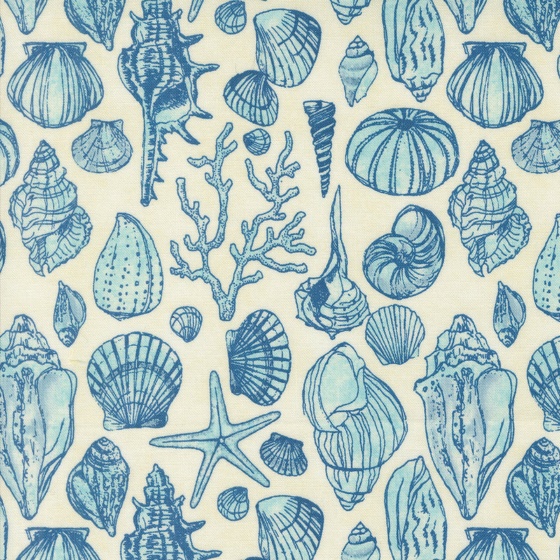 Serena Shores Quilt Fabric - Sketchy Shells in Cloud Light Blue - 48774 11