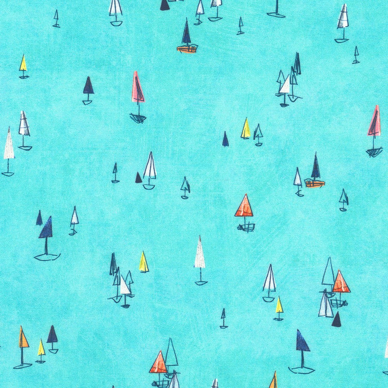 Shoreline Quilt Fabric - Sailboats in Aqua - RPTD-22895-70 AQUA