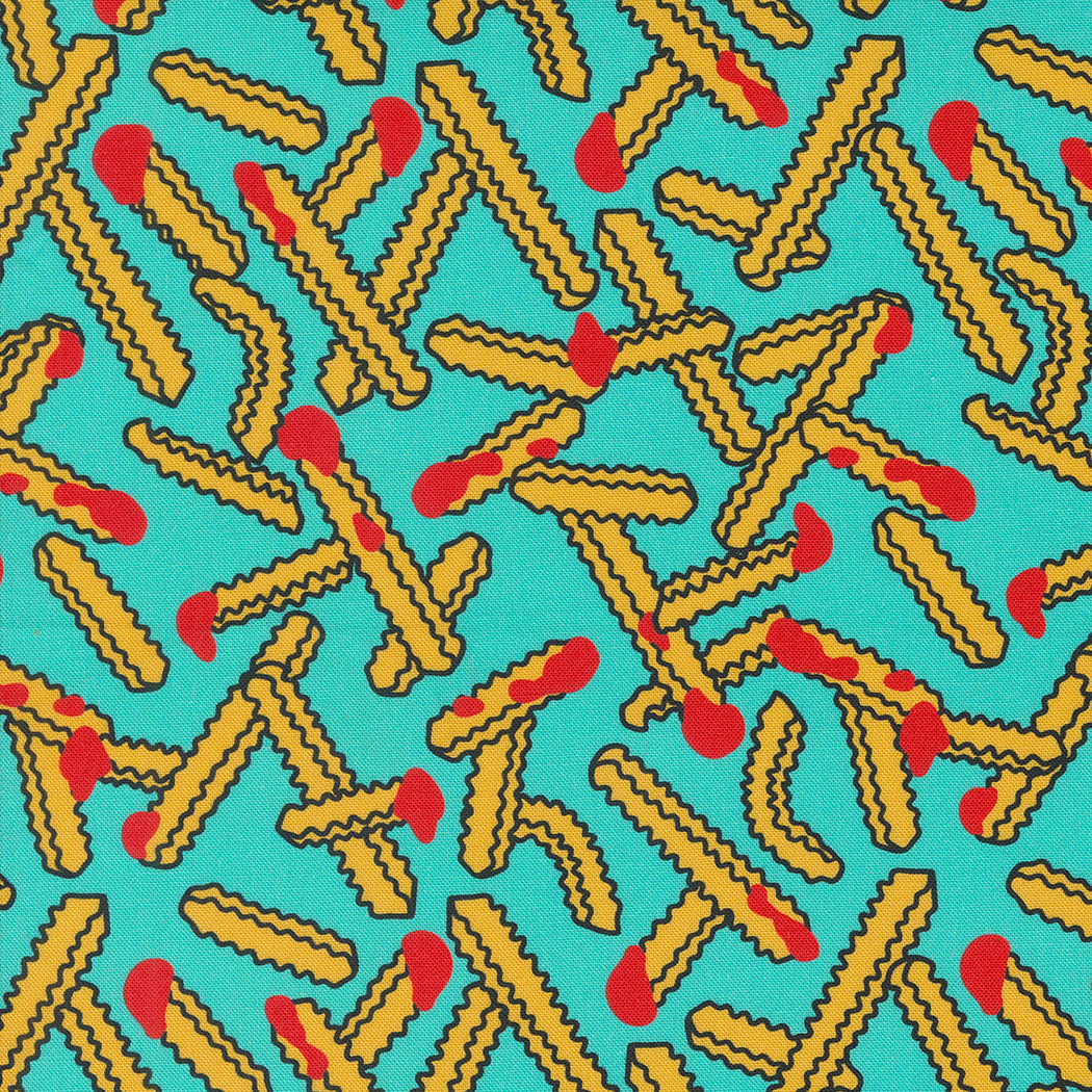 Snack Shack Quilt Fabric - Lay Off Me I'm Starving French Fries in Blue Razz - 11942 20