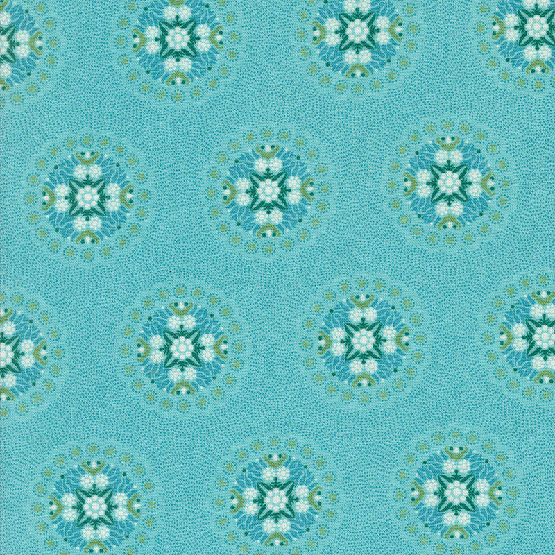 Sunday Brunch Quilt Fabric - Crepe Medallion in Mint Tea Aqua - 30752 15