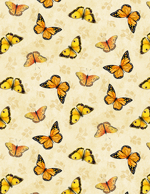 Sunflower Splendor Quilt Fabric - Butterfly Toss in Cream - 3023-83329-285