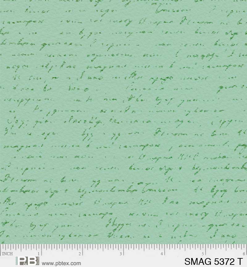 Sweet Magnolias Quilt Fabric - Script in Mint Green - SMAG 5372 T