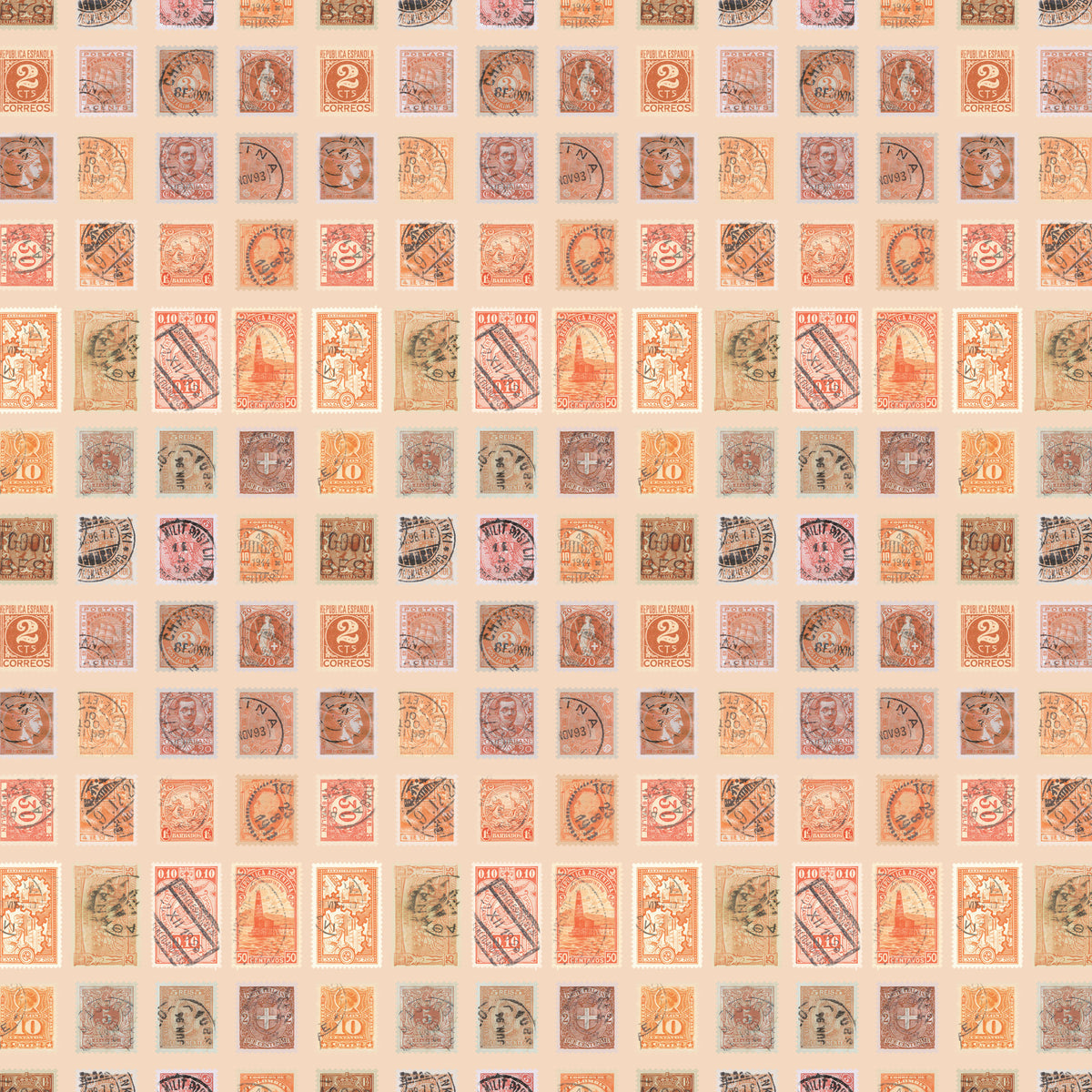 Tim Holtz Eclectic Elements Palette Quilt Fabric - Orange Stamps - PWTH231.ORANGE