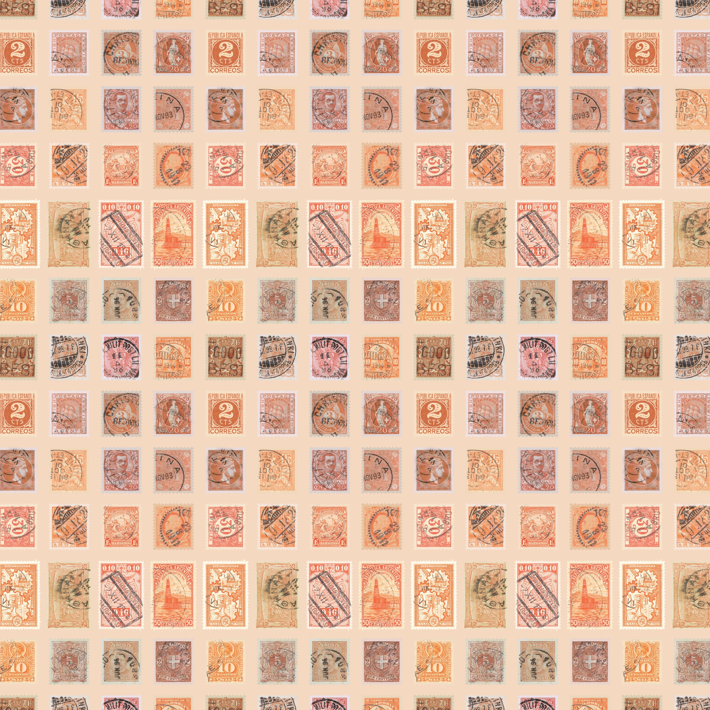 Tim Holtz Eclectic Elements Palette Quilt Fabric - Orange Stamps - PWTH231.ORANGE