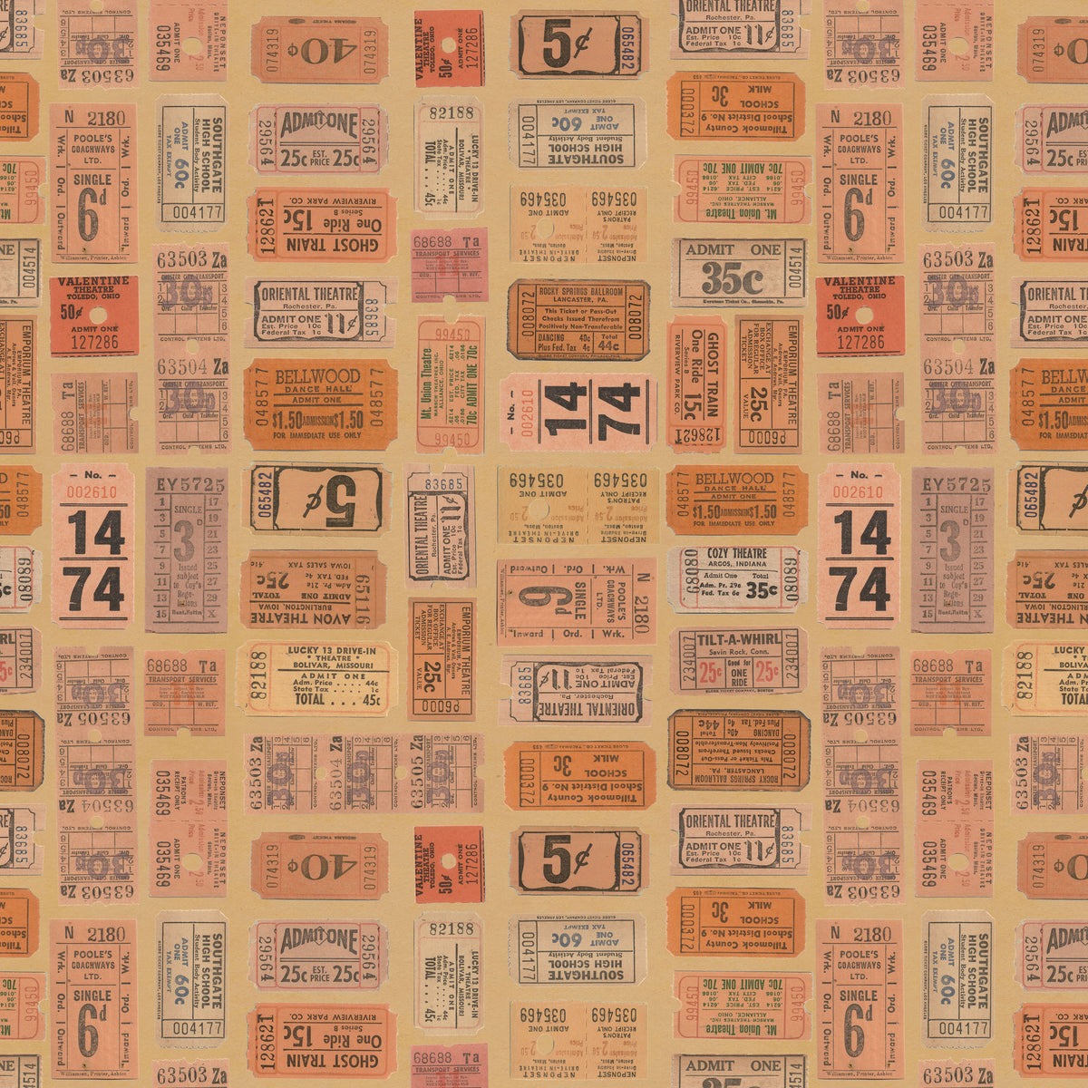 Tim Holtz Eclectic Elements Palette Quilt Fabric - Orange Tickets - PWTH232.ORANGE