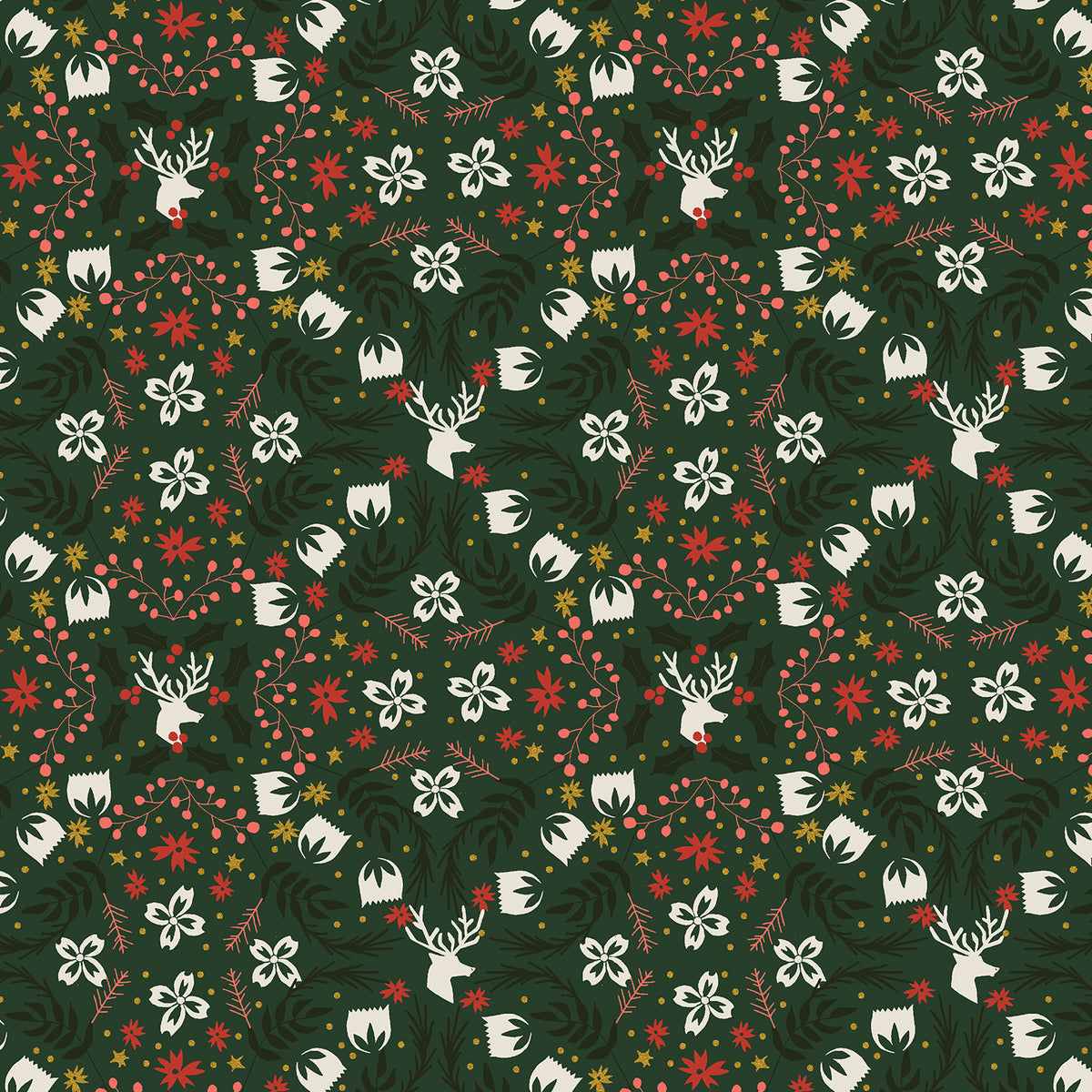 Tinsel on the Trail Quilt Fabric by Cotton+Steel - Gather (Reindeer Geometric) in Festive (Dark Green) - AC602-FE1M
