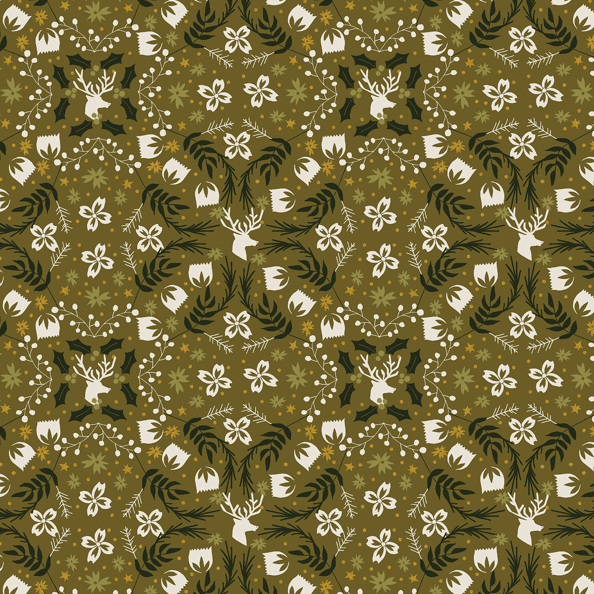 Tinsel on the Trail Quilt Fabric by Cotton+Steel - Gather (Reindeer Geometric) in Forest (Medium Green) - AC602-FO3M