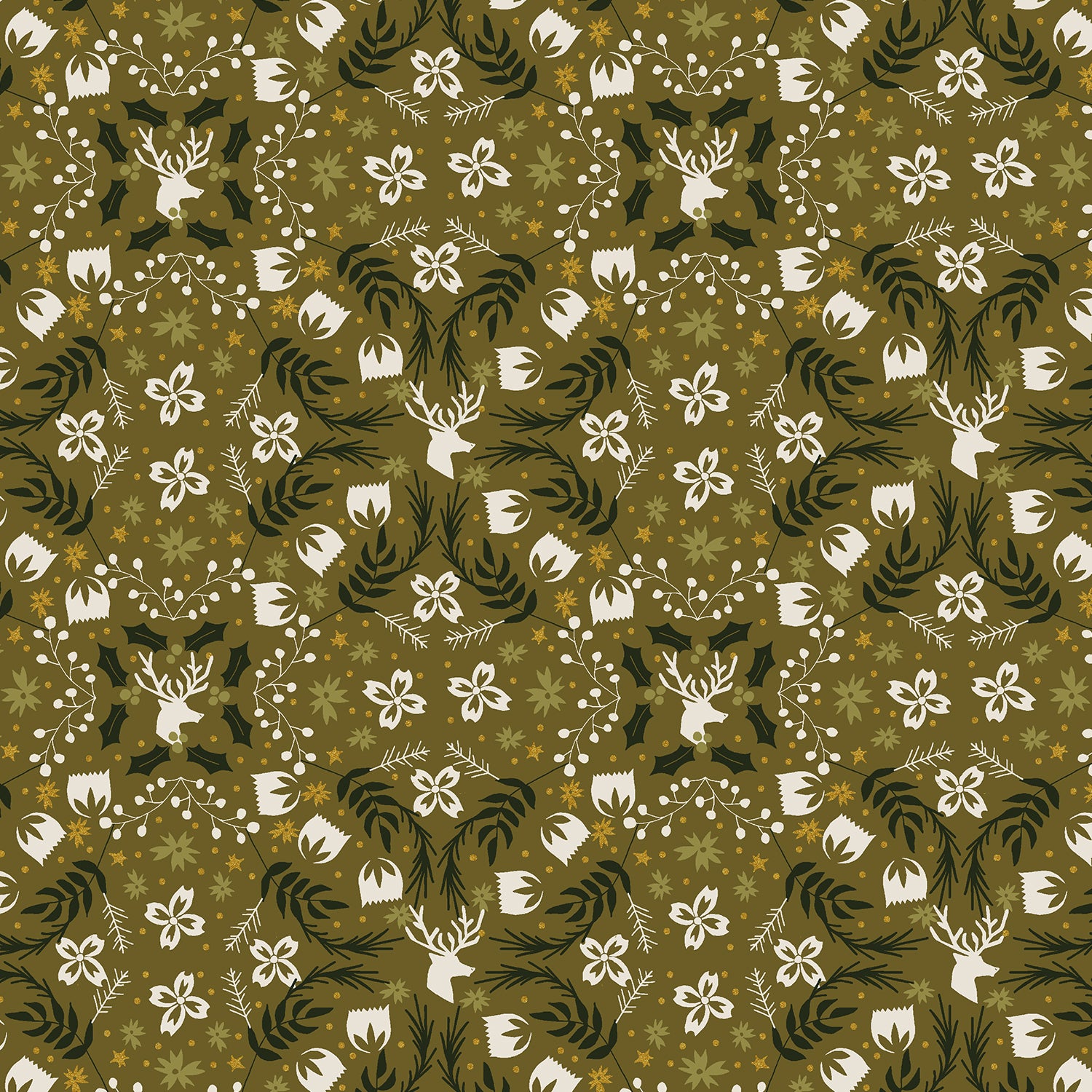 Tinsel on the Trail Quilt Fabric by Cotton+Steel - Gather (Reindeer Geometric) in Forest (Medium Green) - AC602-FO3M