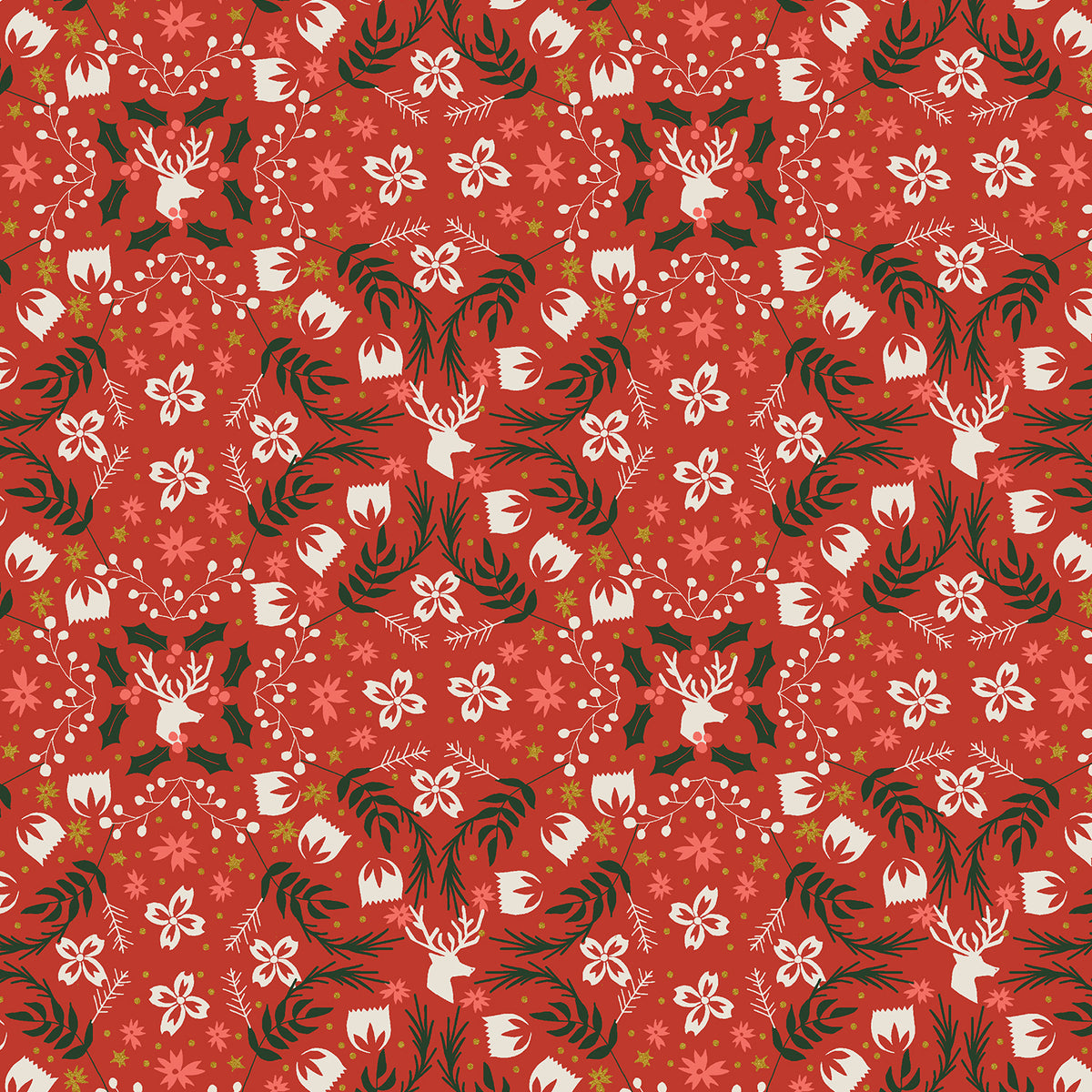 Tinsel on the Trail Quilt Fabric by Cotton+Steel - Gather (Reindeer Geometric) in Holly (Red) - AC602-HO2M