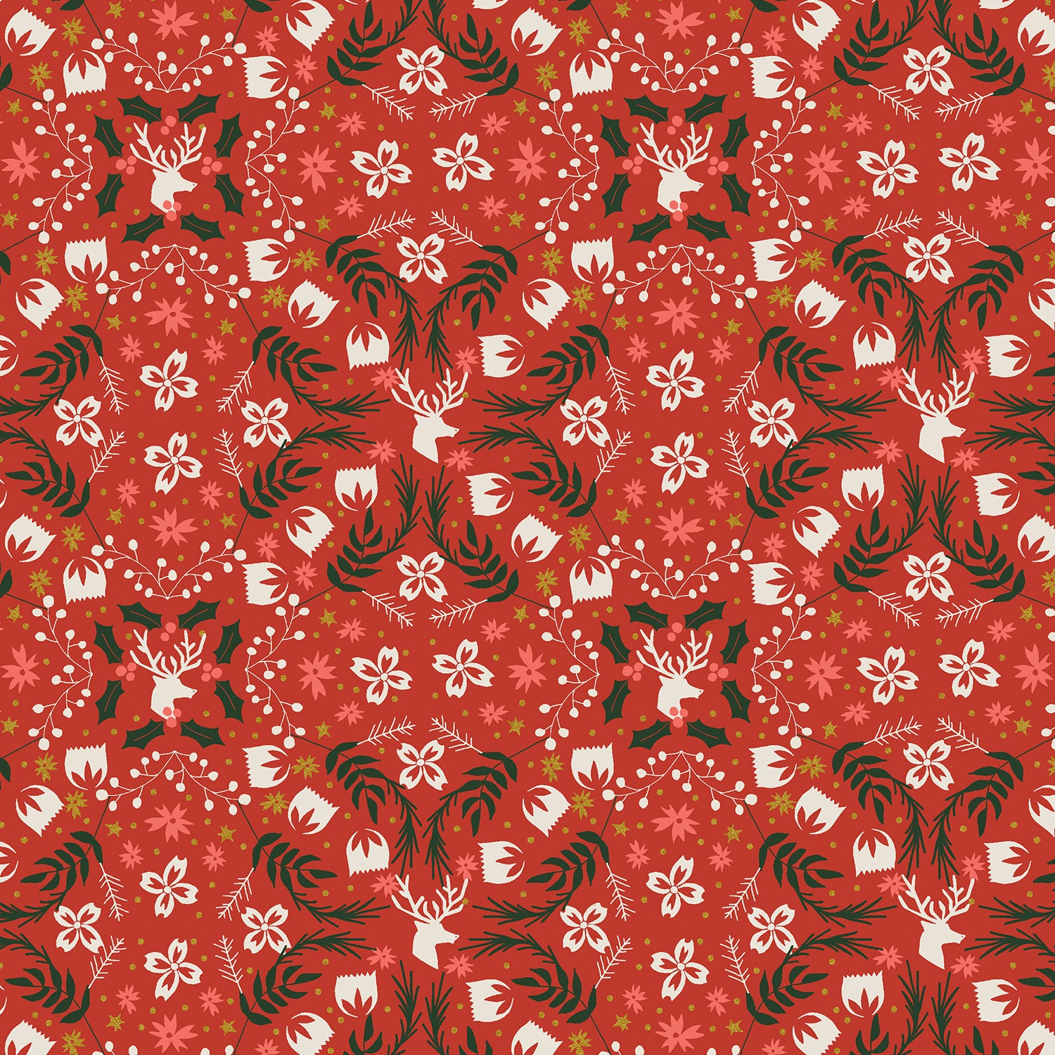 Tinsel on the Trail Quilt Fabric by Cotton+Steel - Gather (Reindeer Geometric) in Holly (Red) - AC602-HO2M