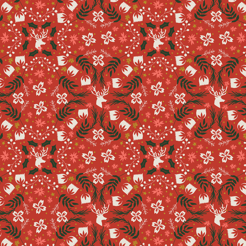 Tinsel on the Trail Quilt Fabric by Cotton+Steel - Gather (Reindeer Geometric) in Holly (Red) - AC602-HO2M