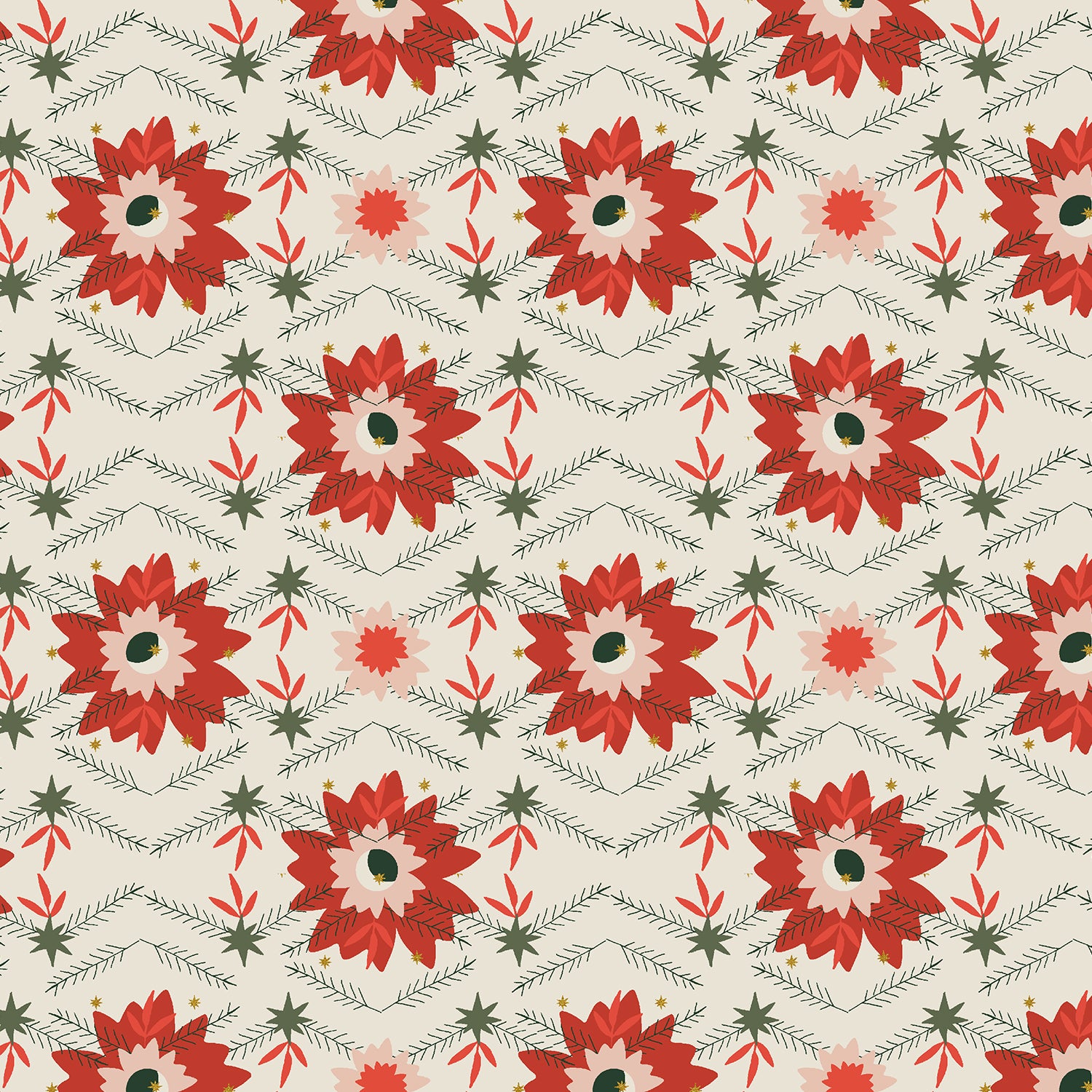 Tinsel on the Trail Quilt Fabric by Cotton+Steel - Poinsettia in Crimson (Cream/Red) - AC600-CR2M