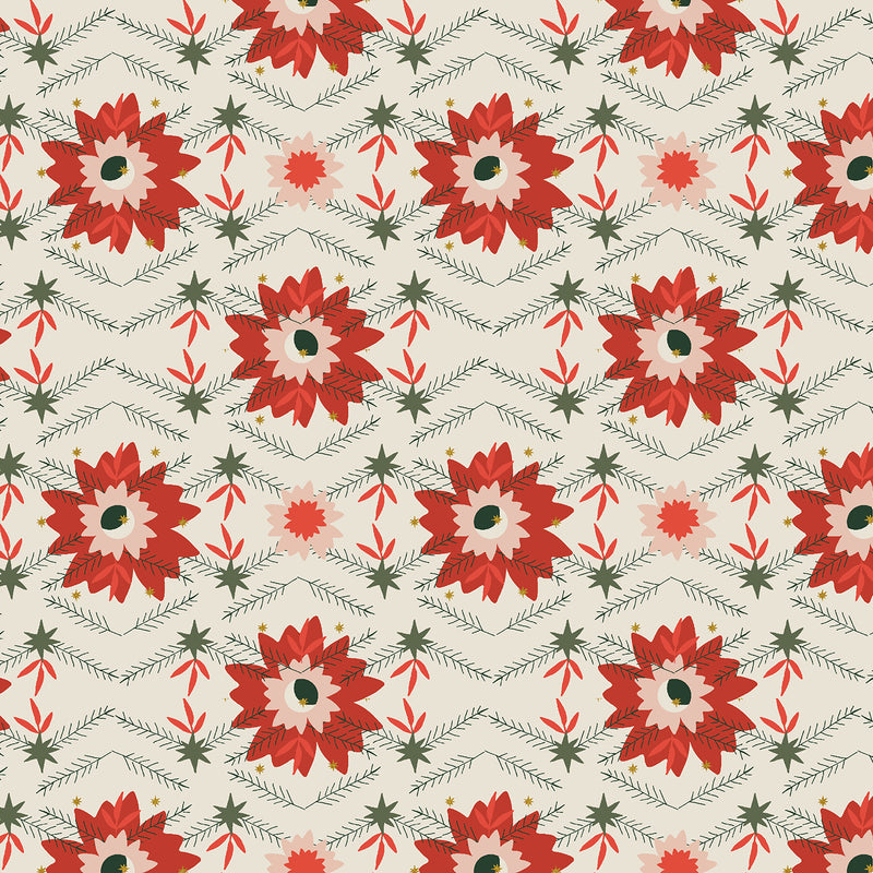 Tinsel on the Trail Quilt Fabric by Cotton+Steel - Poinsettia in Crimson (Cream/Red) - AC600-CR2M