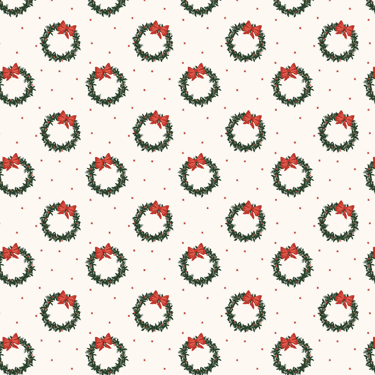 Tinsel on the Trail Quilt Fabric by Cotton+Steel - Wreath in Noel (Cream/Dark Green) - AC601-NO1