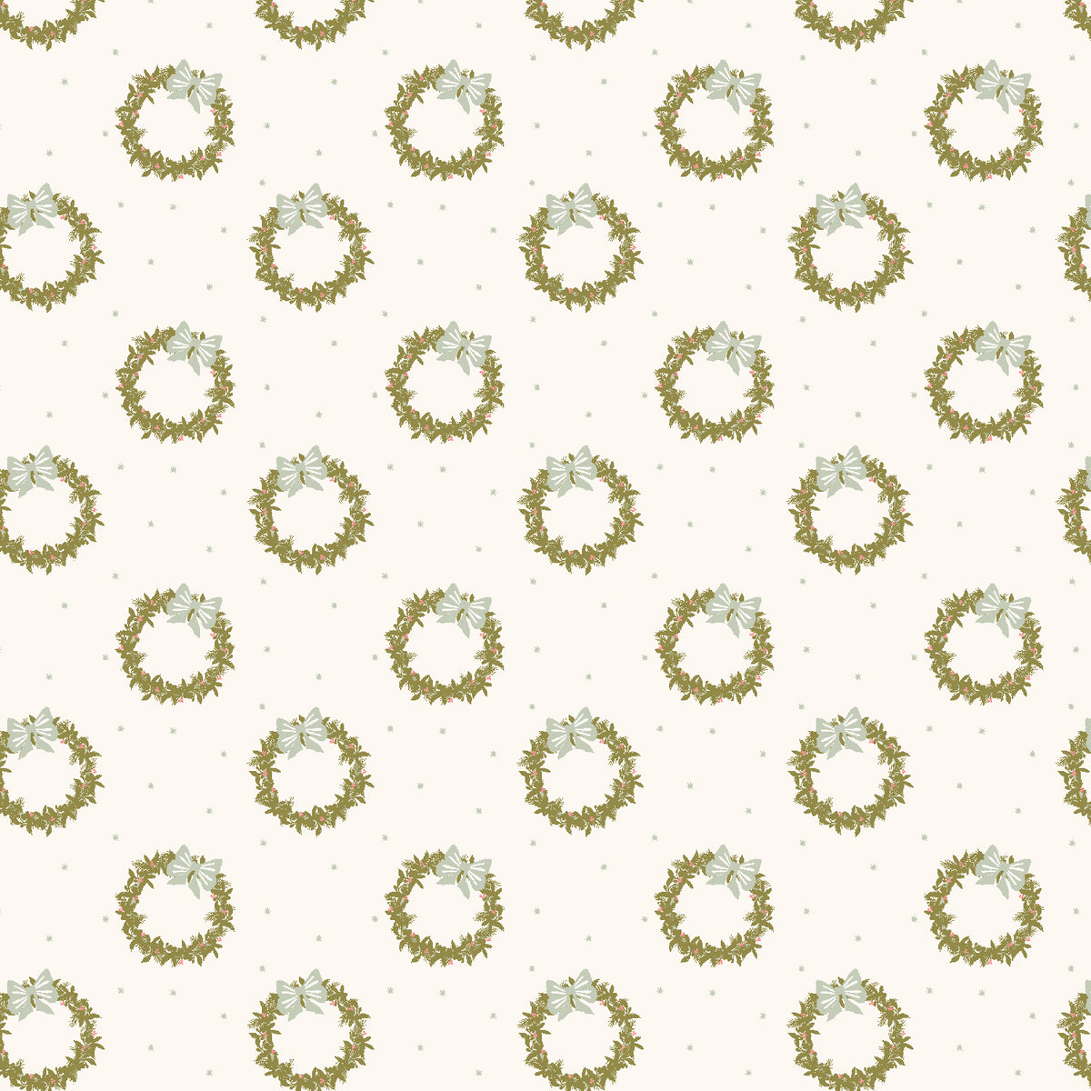 Tinsel on the Trail Quilt Fabric by Cotton+Steel - Wreath in Sage (Cream/Medium Green) - AC601-SA3