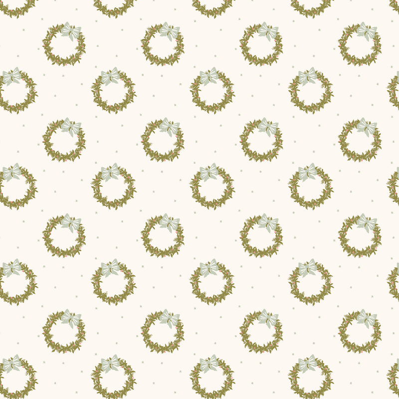 Tinsel on the Trail Quilt Fabric by Cotton+Steel - Wreath in Sage (Cream/Medium Green) - AC601-SA3