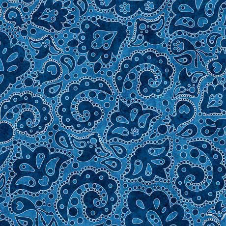 Top Dog Quilt Fabric - Bandana Scroll in Dark Blue - 2600 30582 B