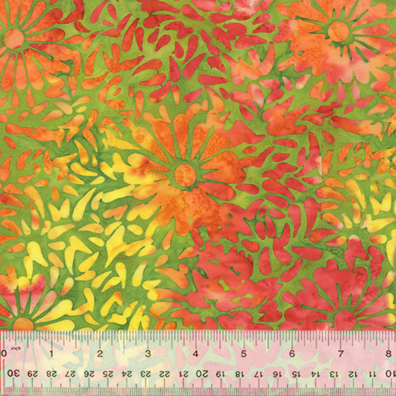 Tropical Batik Quilt Fabric - Daisy Petals in Green - 3656Q-X