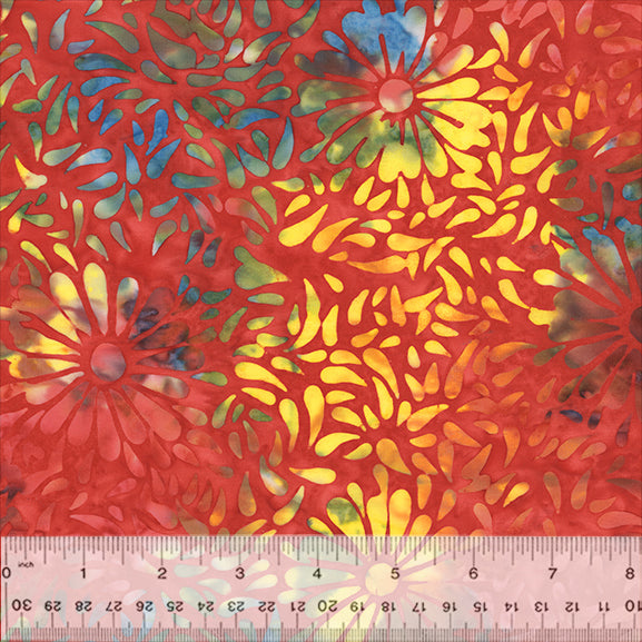 Tropical Batik Quilt Fabric - Daisy Petals in Red - 3647Q-X